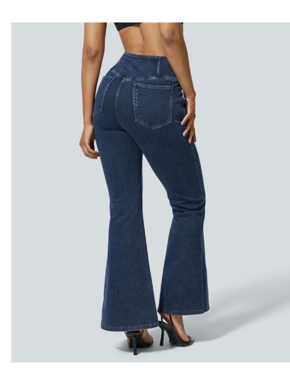 Halara large Womens Dark Wash Denim Criss Cross Waist Flare Jeans Size L